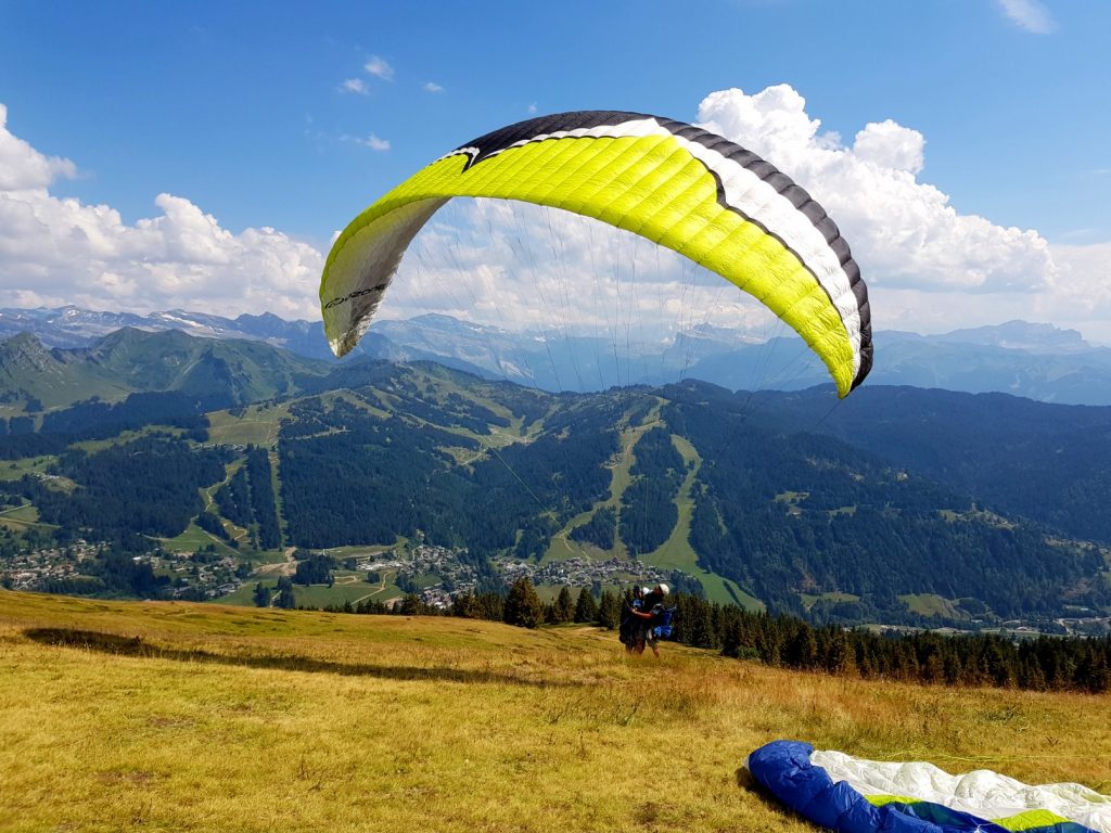 Paragliding at Les Gets in French Alps.